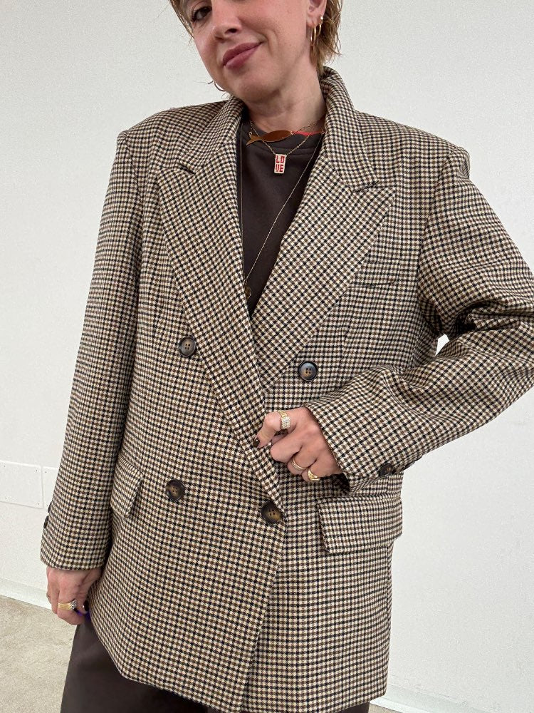 GIACCA DOPPIOPETTO MINICHECK BEIGE