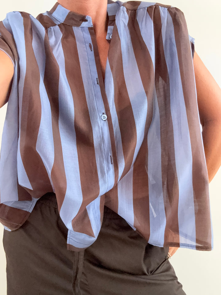 CAMICIA GIROMANICA RIGHE MARRONE CELESTE