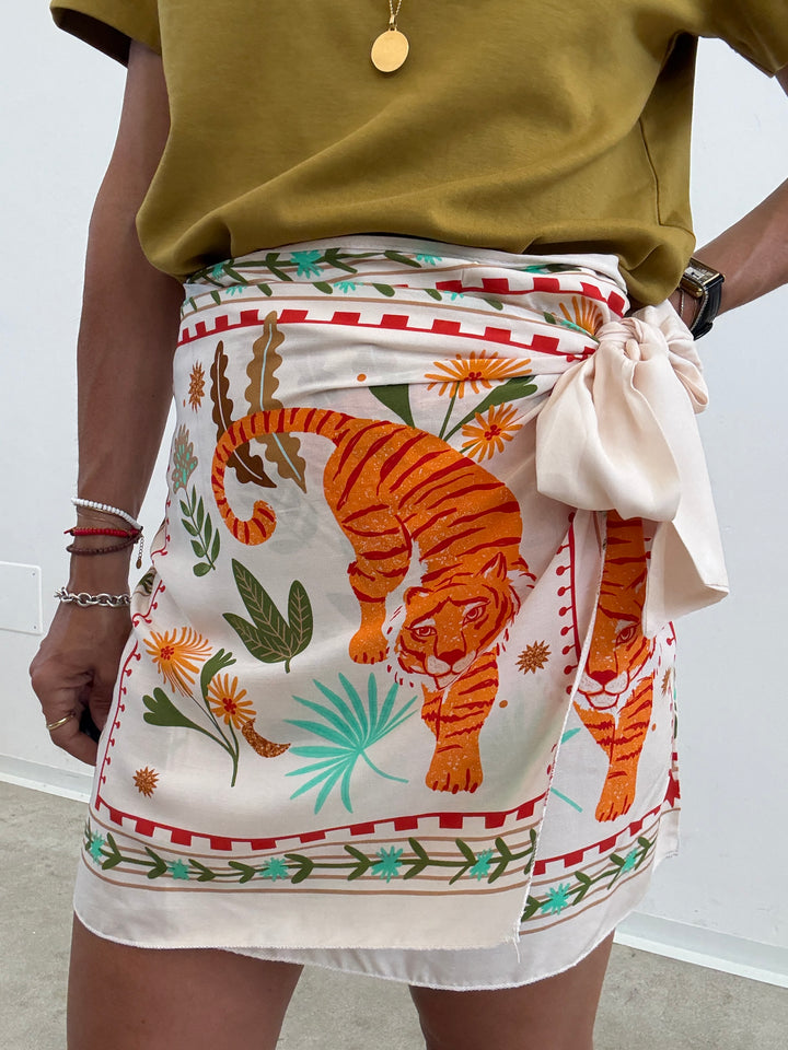 MINIGONNA PAREO TIGER PANNA/ARANCIO