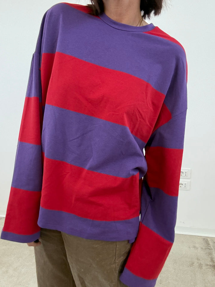 TSHIRT MAXI RIGONE ROSSO/VIOLA