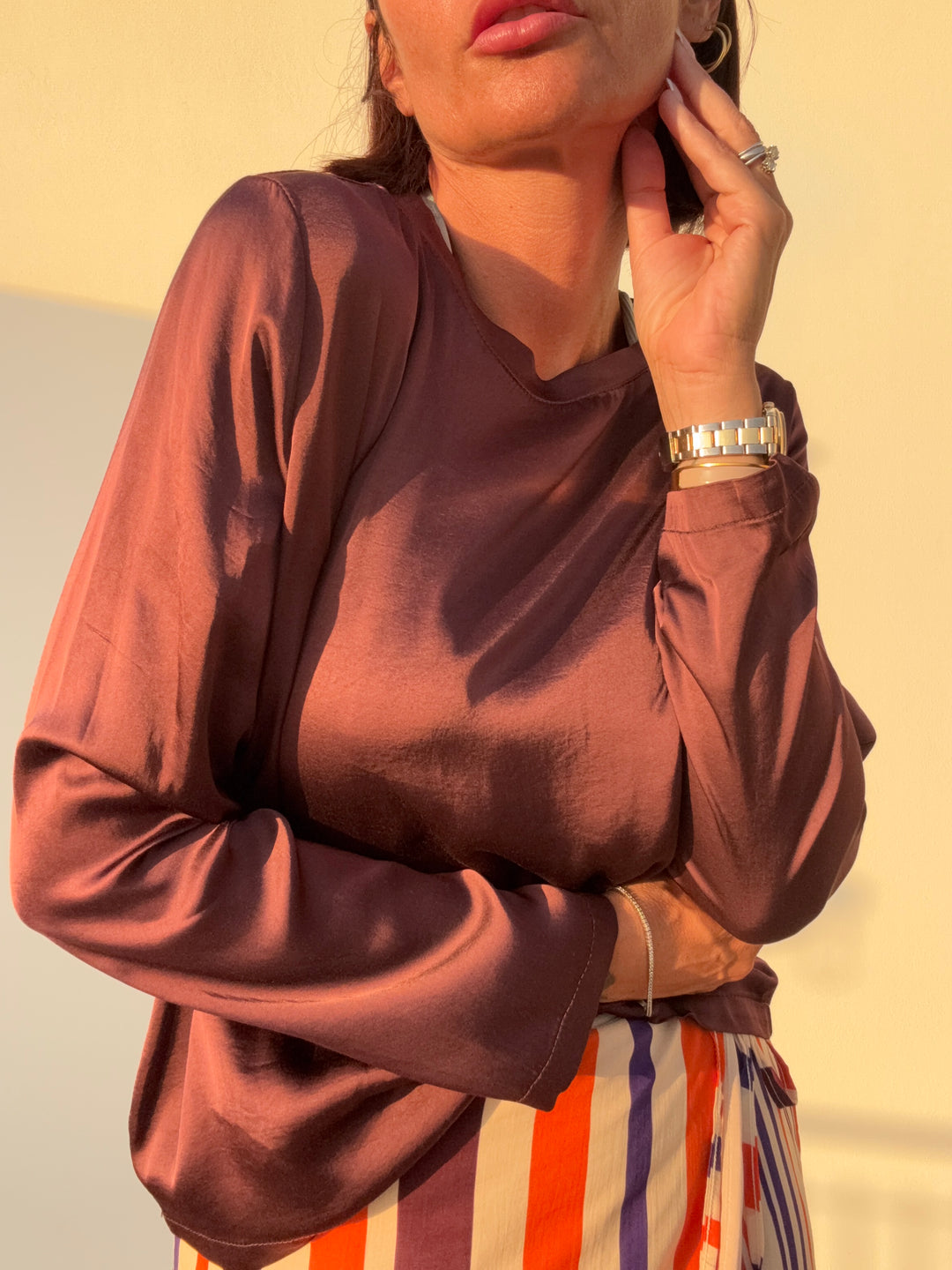 TSHIRT SATIN M/LUNGA MELANZANA
