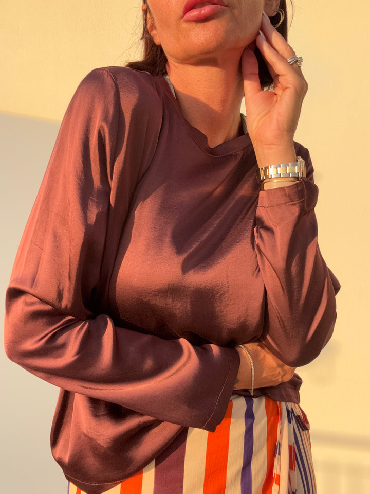 TSHIRT SATIN M/LUNGA MELANZANA