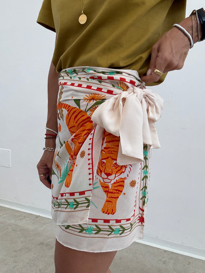 MINIGONNA PAREO TIGER PANNA/ARANCIO