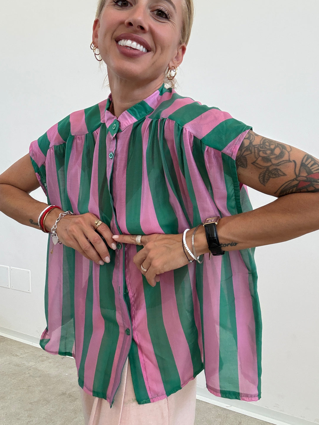 CAMICIA GIROMANICA RIGHE TIFFANY/CICLAMINO