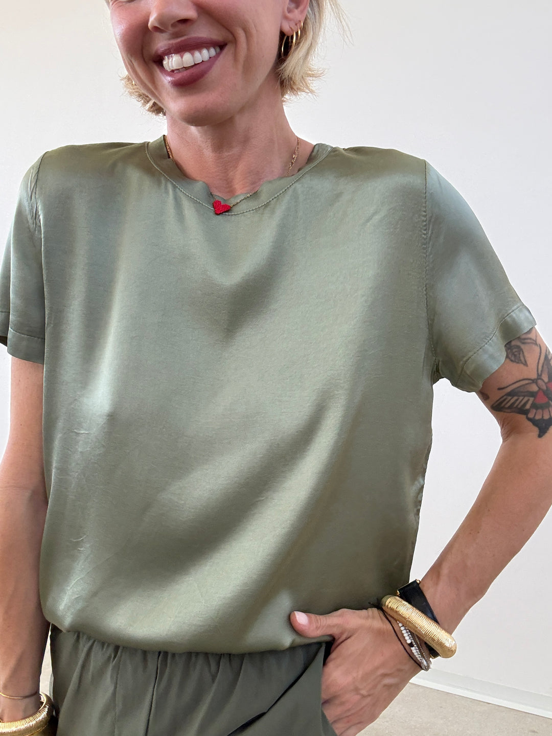 TSHIRT BETTA SATIN MILITARE