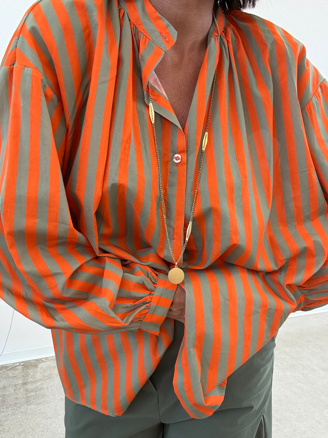 CAMICIA MUSSOLA RIGA ARANCIO/VERDE
