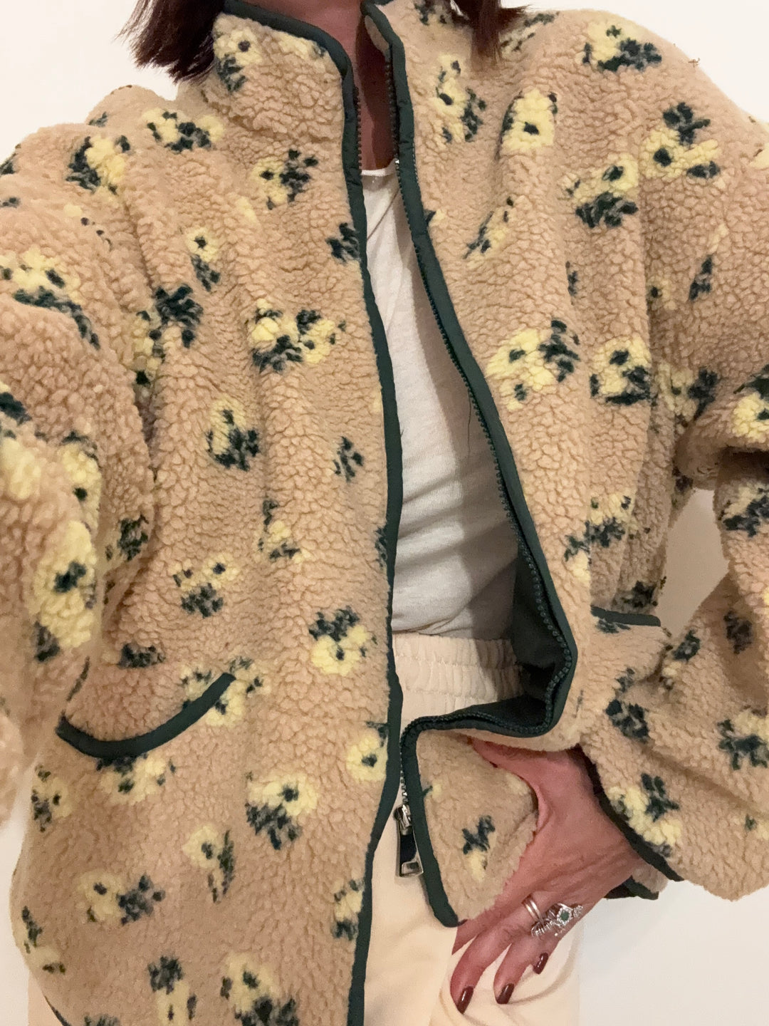 GIACCA TEDDY FIORELLINI BEIGE/GIALLO