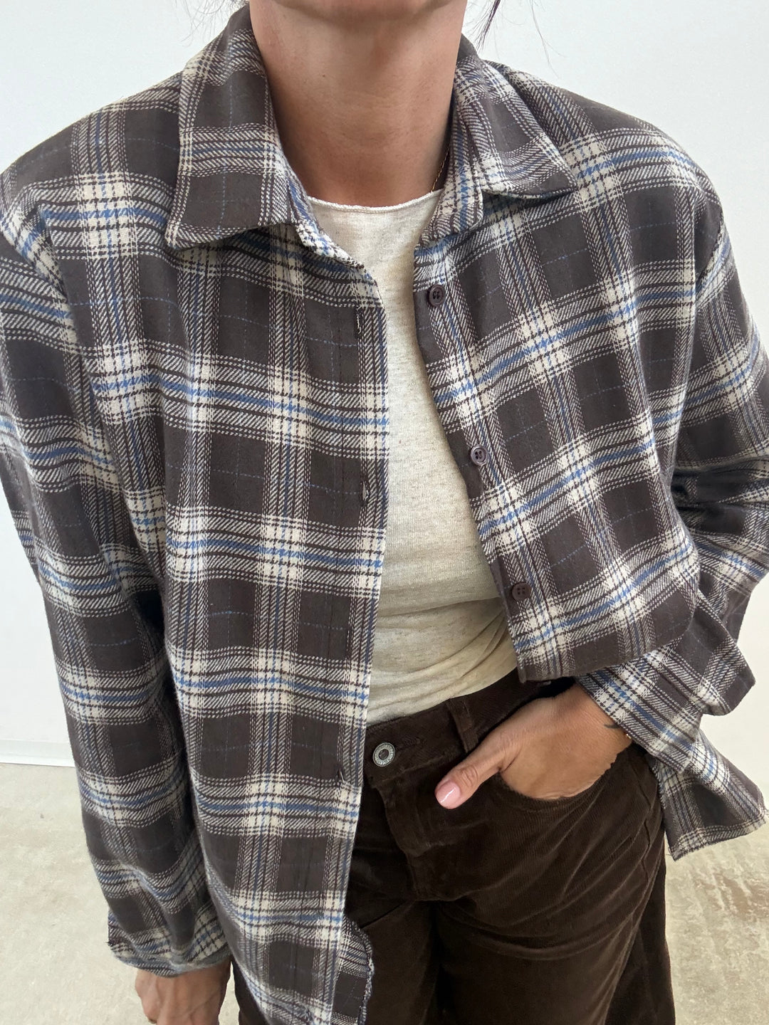 CAMICIA FLANELLA CHECK CACAO/CELESTE