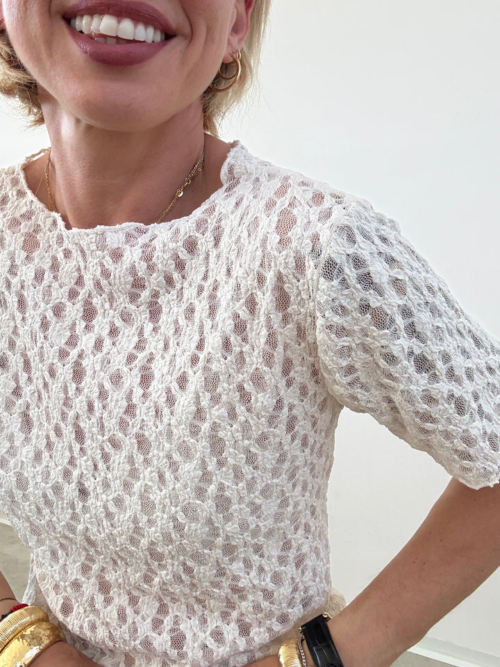 TSHIRT CRISTINA M/CORTA PIZZO PANNA