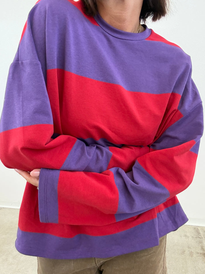 TSHIRT MAXI RIGONE ROSSO/VIOLA