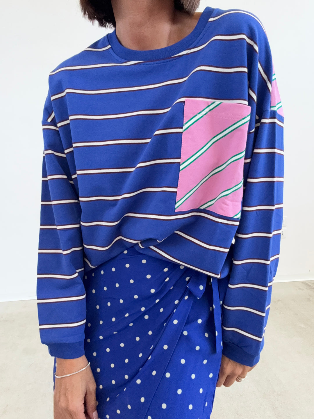 TSHIRT M\L  OVER BASIC MIX RIGHE BLUETTE