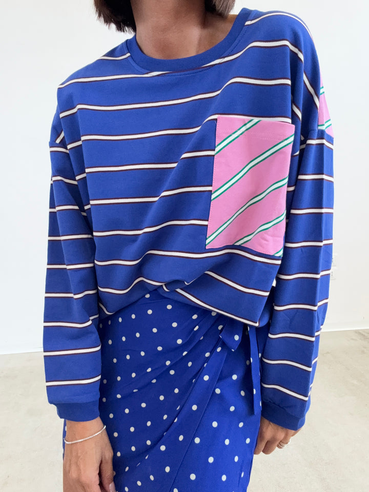 TSHIRT M\L  OVER BASIC MIX RIGHE BLUETTE