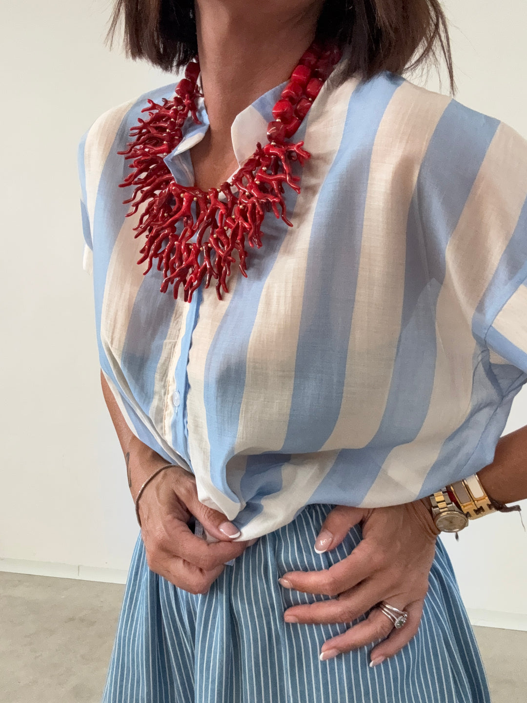 CAMICIA GIROMANICA RIGHE CIELO/BIANCO
