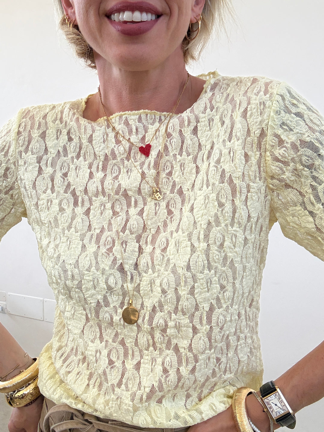 TSHIRT CRISTINA M/CORTA PIZZO LEMON