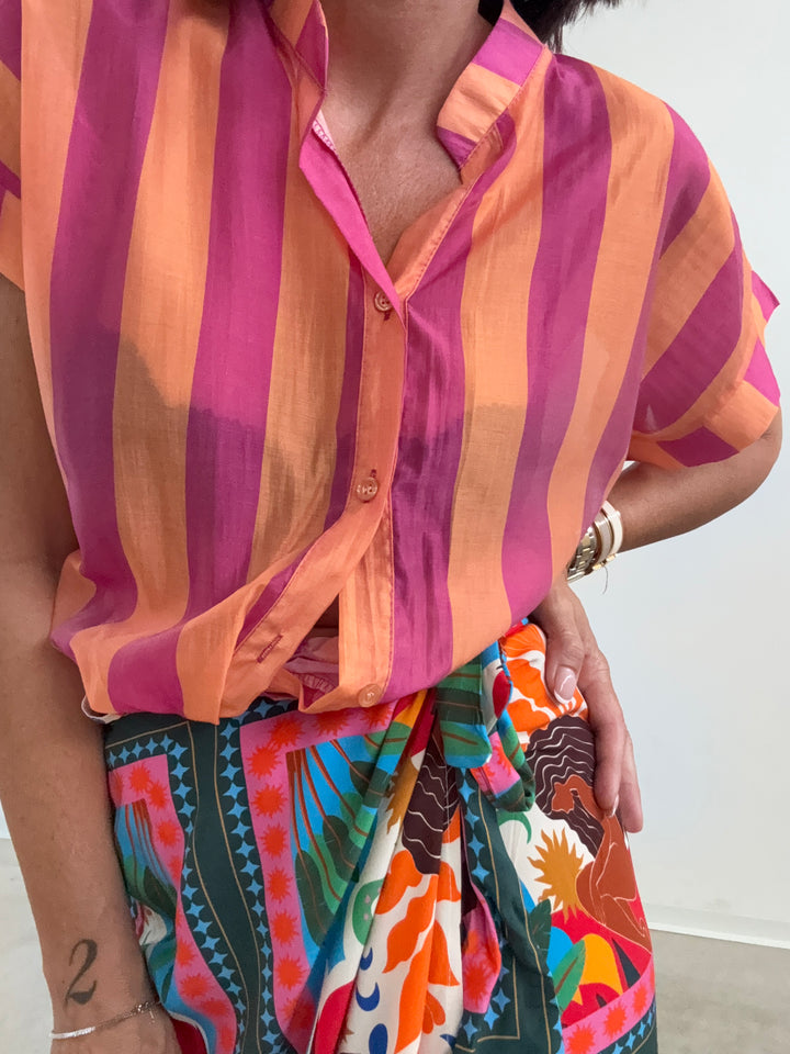 CAMICIA GIROMANICA RIGHE MELONE/FUCSIA