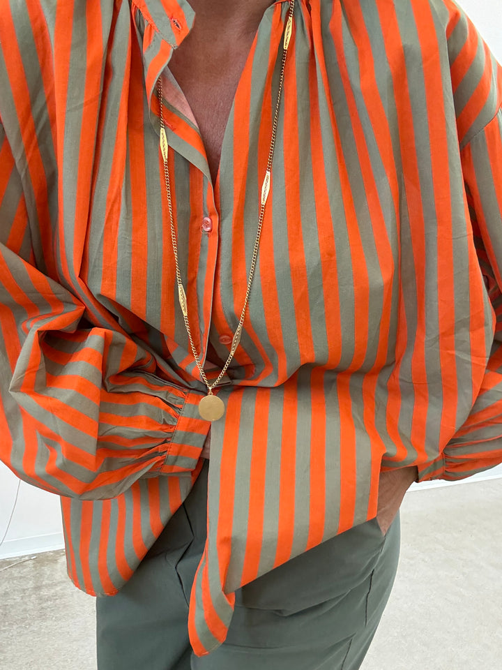 CAMICIA MUSSOLA RIGA ARANCIO/VERDE