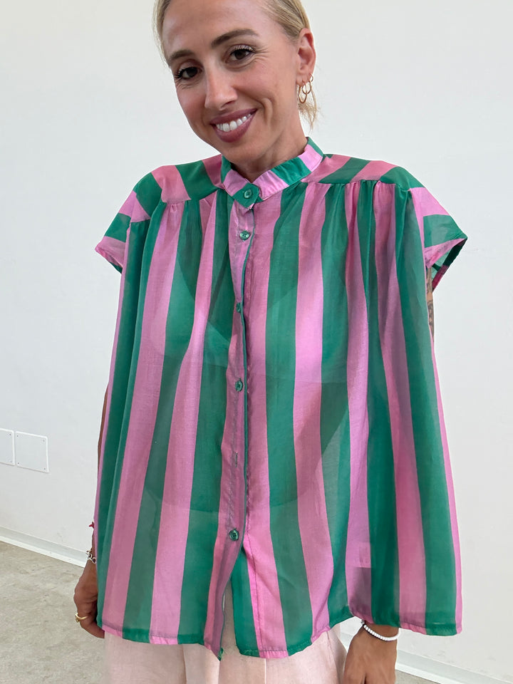 CAMICIA GIROMANICA RIGHE TIFFANY/CICLAMINO