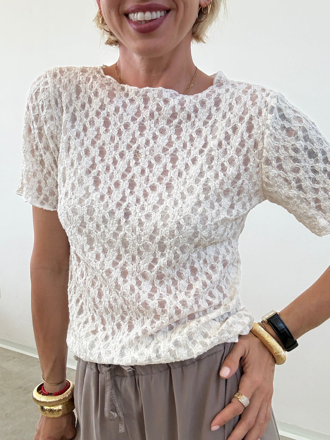 TSHIRT CRISTINA M/CORTA PIZZO PANNA