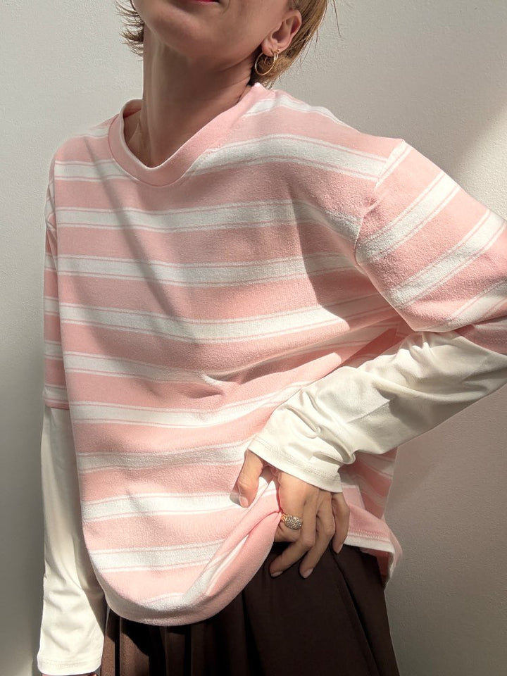 TSHIRT DOPPIA MANICA ROSA/BIANCO