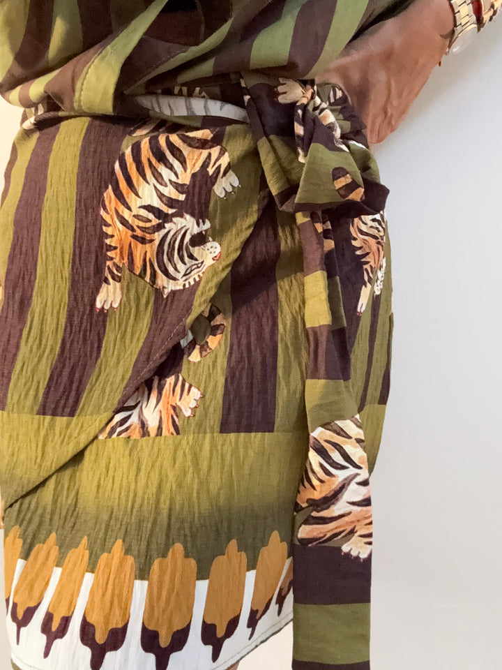 MINIGONNA PAREO TIGER RIGHE OLIO MOKA