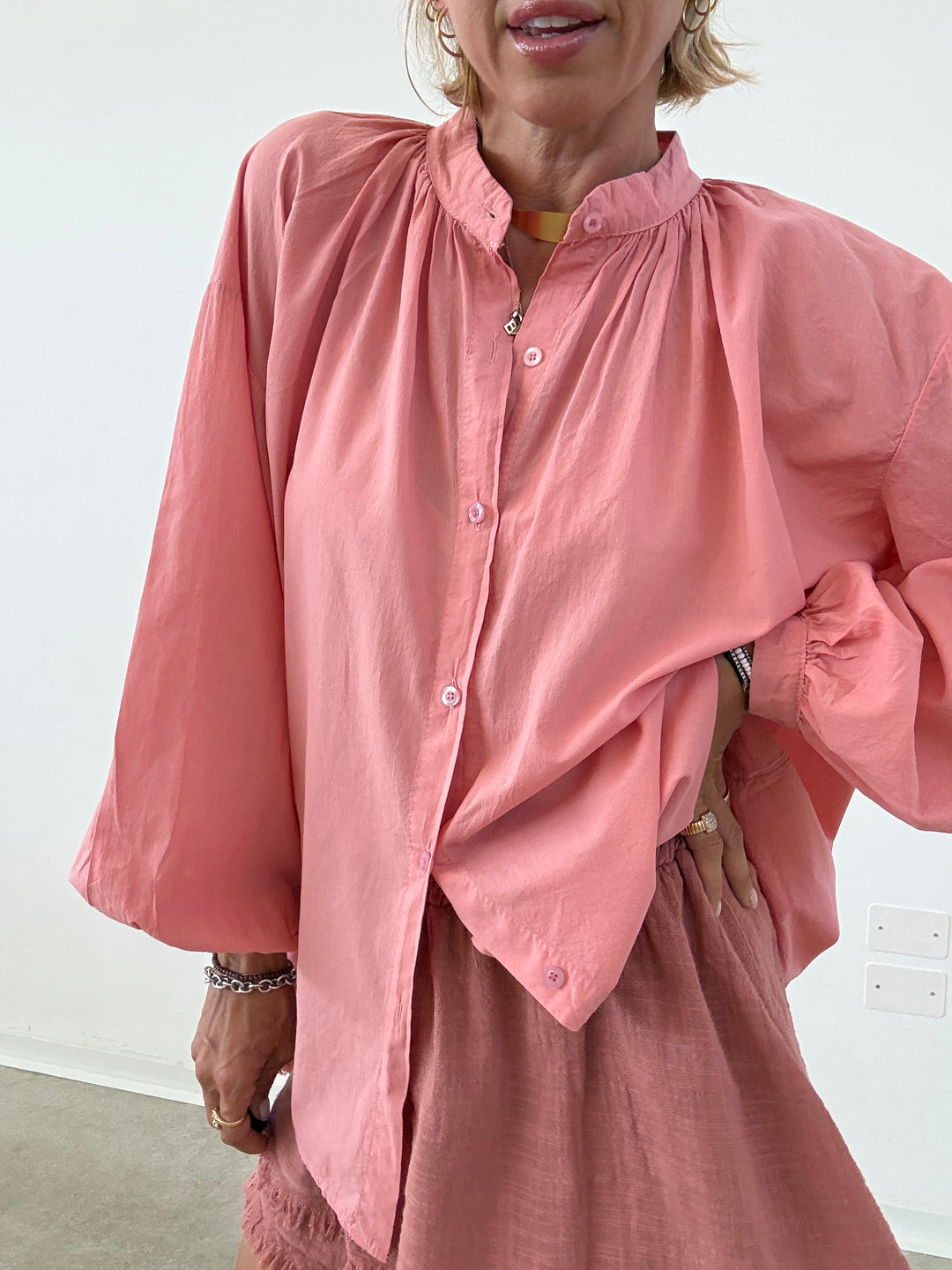 CAMICIA MUSSOLA ROSA CONFETTO