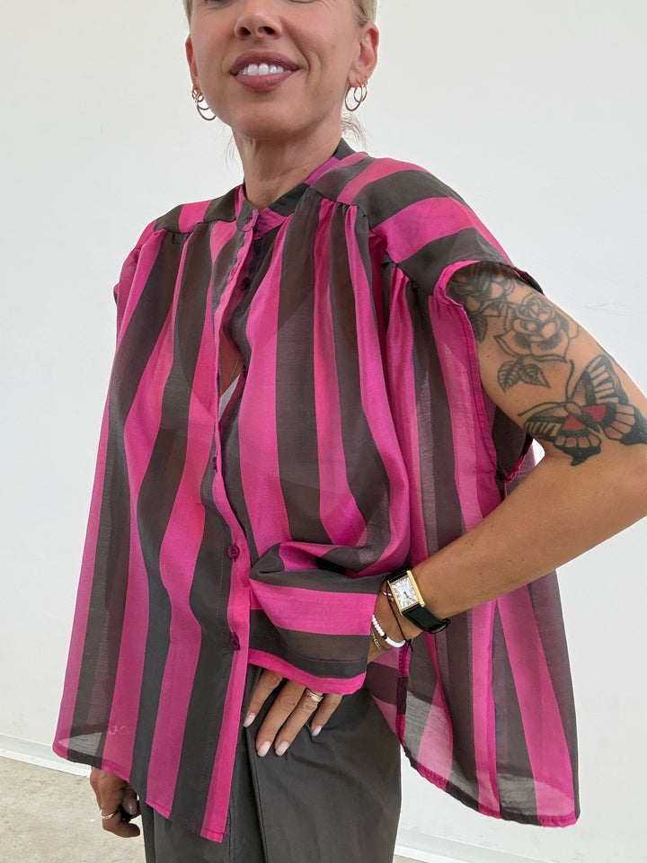 CAMICIA GIROMANICA RIGHE CIOCCO/MAGENTA