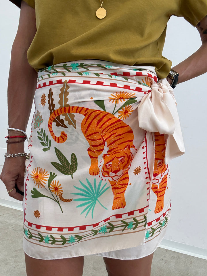 MINIGONNA PAREO TIGER PANNA/ARANCIO