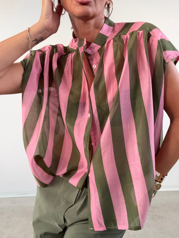 CAMICIA GIROMANICA RIGHE ROSA VERDE