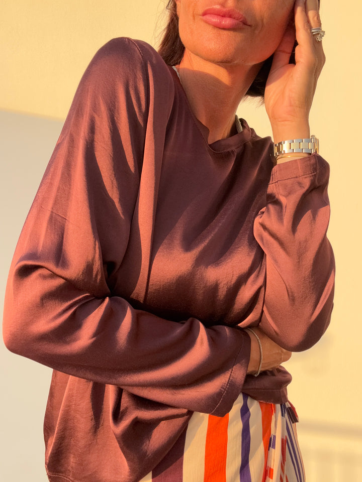 TSHIRT SATIN M/LUNGA MELANZANA