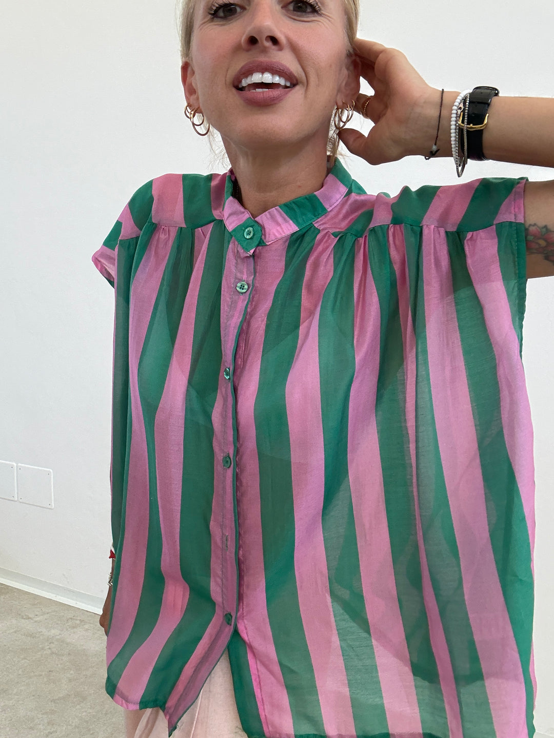 CAMICIA GIROMANICA RIGHE TIFFANY/CICLAMINO
