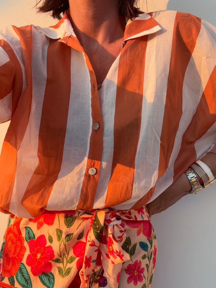 CAMICIA COLLETTO RIGA ARANCIO/BIANCO