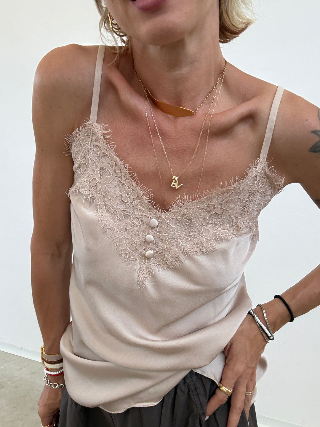 CANOTTA BOTTONCINI SATIN LIGHT BEIGE
