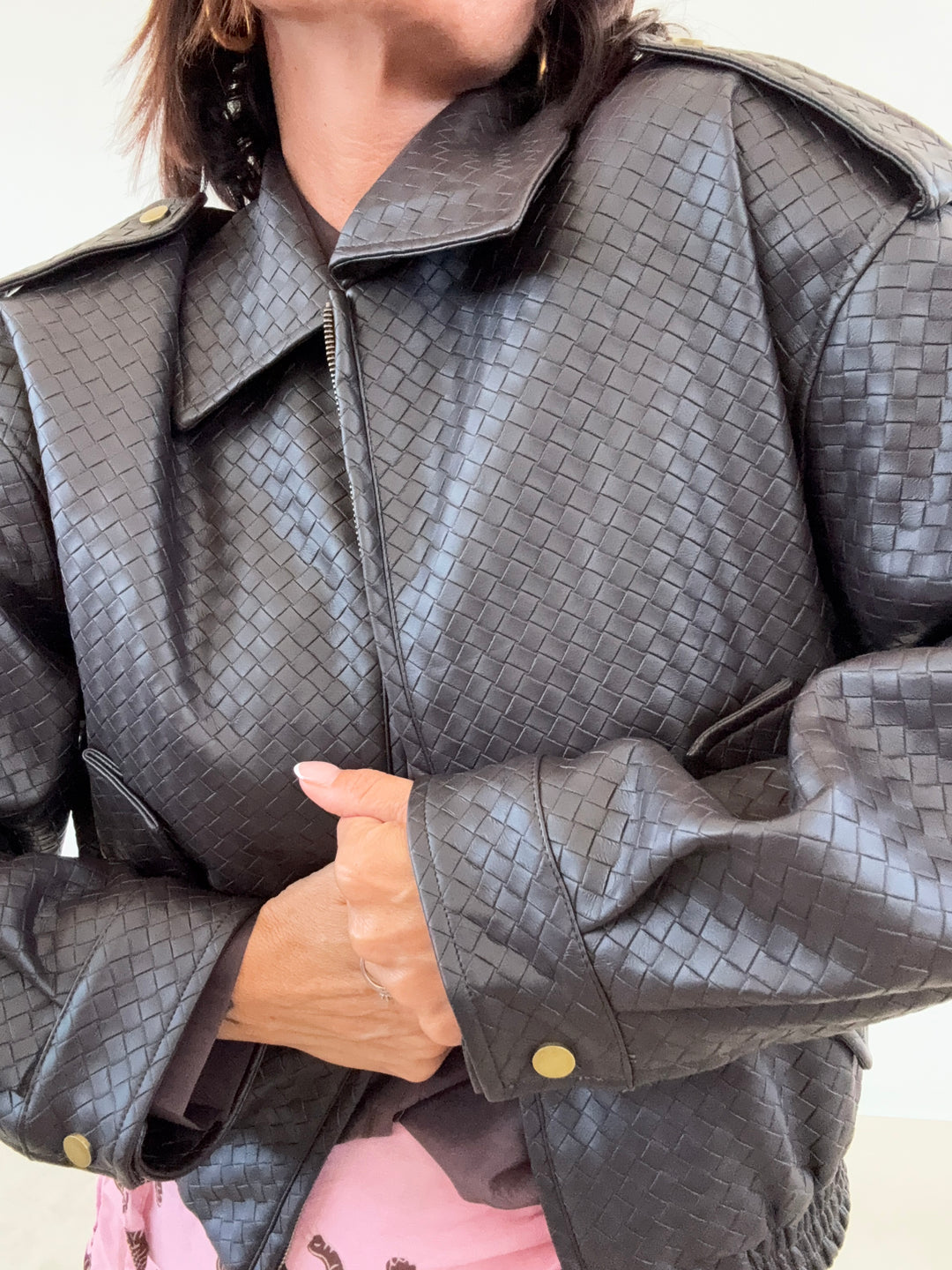 BOMBER INTRECCIO ECOPELLE MARRONE SCURO