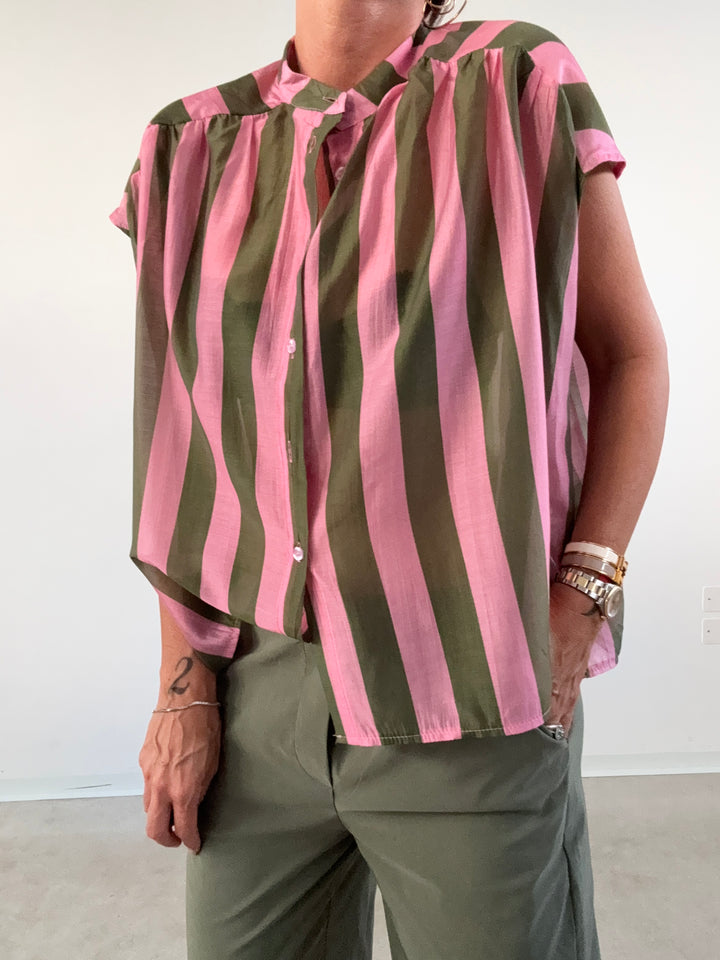 CAMICIA GIROMANICA RIGHE ROSA VERDE