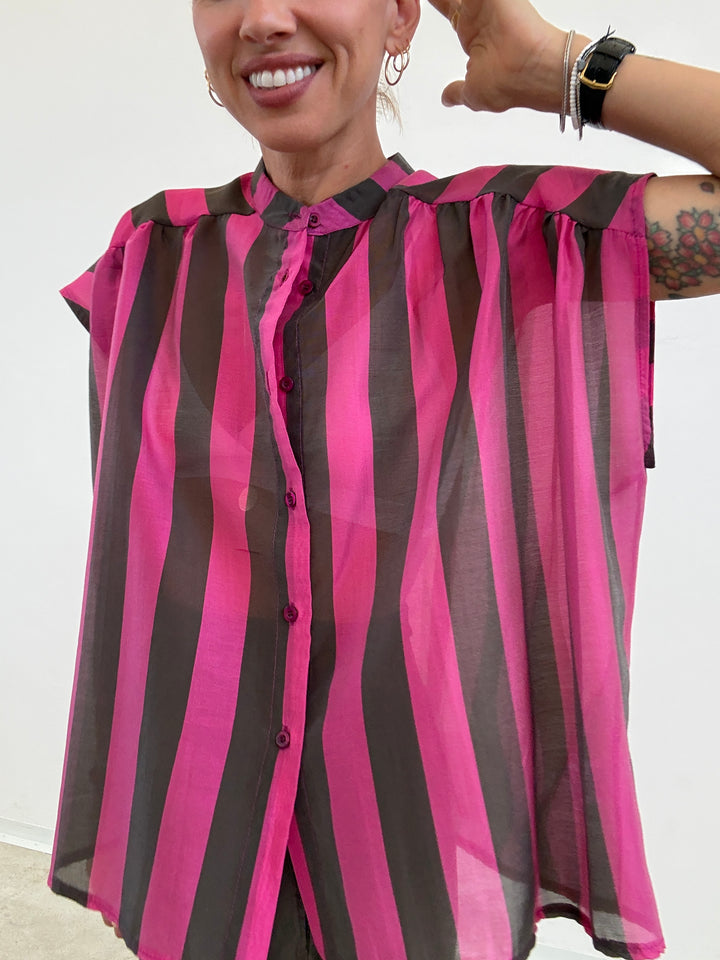 CAMICIA GIROMANICA RIGHE CIOCCO/MAGENTA