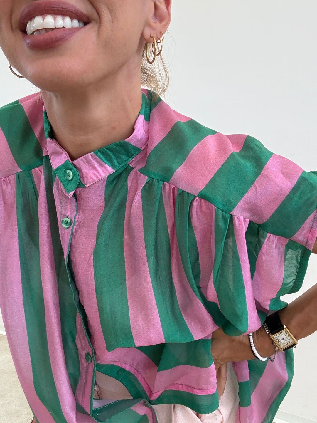 CAMICIA GIROMANICA RIGHE TIFFANY/CICLAMINO
