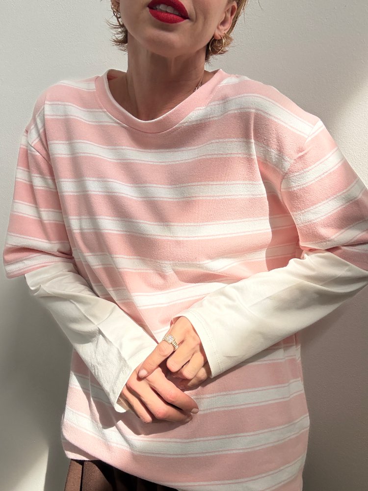 TSHIRT DOPPIA MANICA ROSA/BIANCO