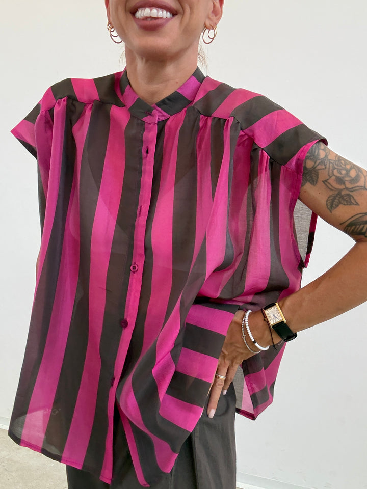 CAMICIA GIROMANICA RIGHE CIOCCO/MAGENTA