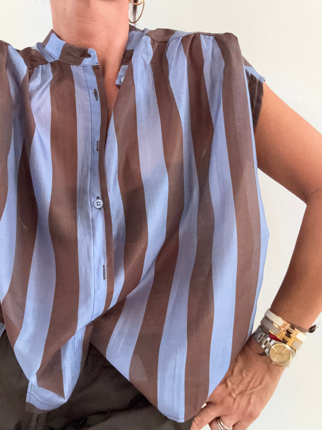 CAMICIA GIROMANICA RIGHE MARRONE CELESTE