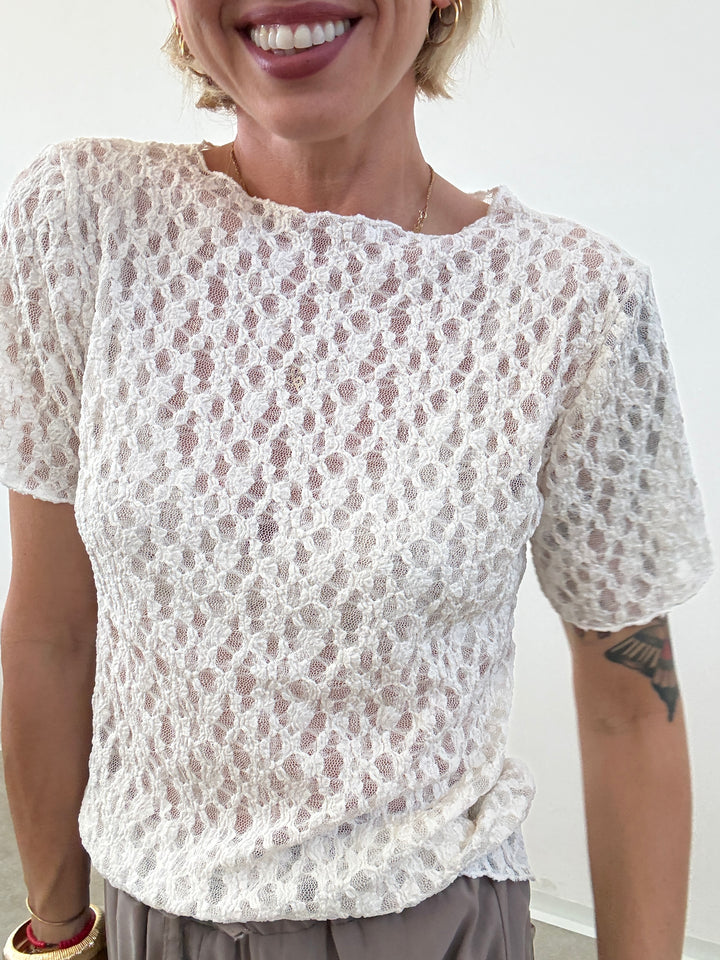 TSHIRT CRISTINA M/CORTA PIZZO PANNA