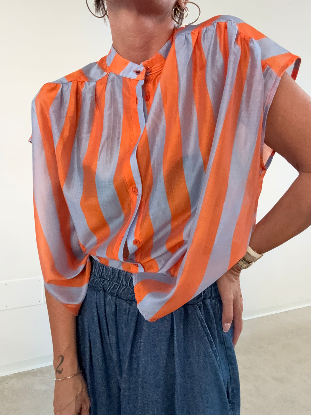 CAMICIA GIROMANICA RIGHE ORANGE/CELESTE