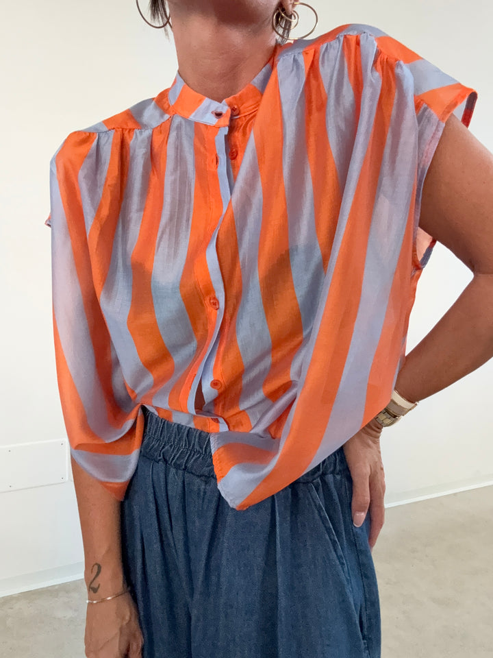 CAMICIA GIROMANICA RIGHE ORANGE/CELESTE