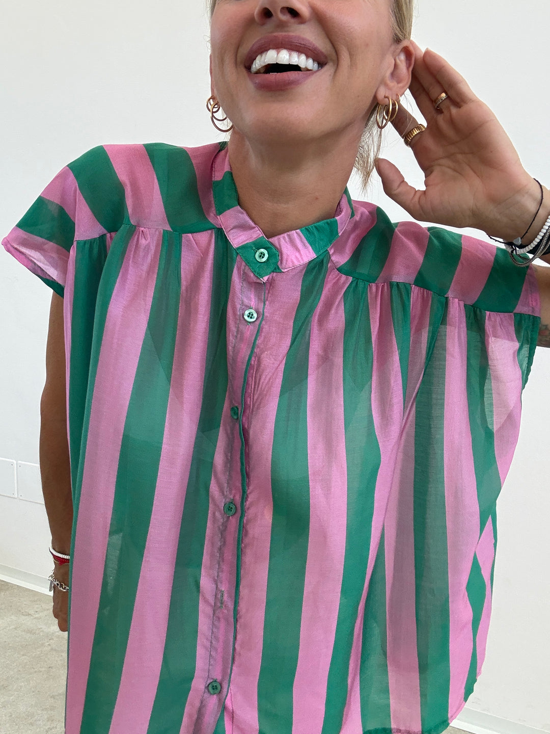 CAMICIA GIROMANICA RIGHE TIFFANY/CICLAMINO