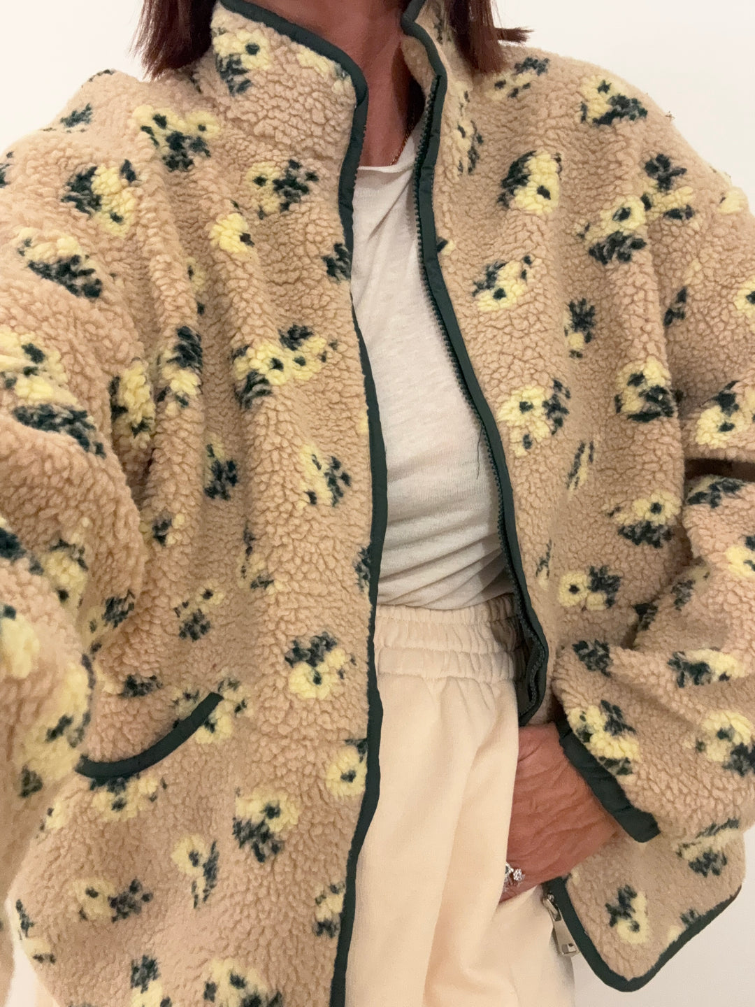 GIACCA TEDDY FIORELLINI BEIGE/GIALLO