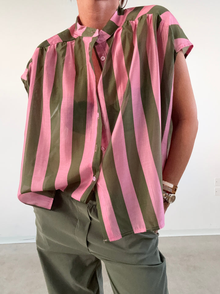 CAMICIA GIROMANICA RIGHE ROSA VERDE