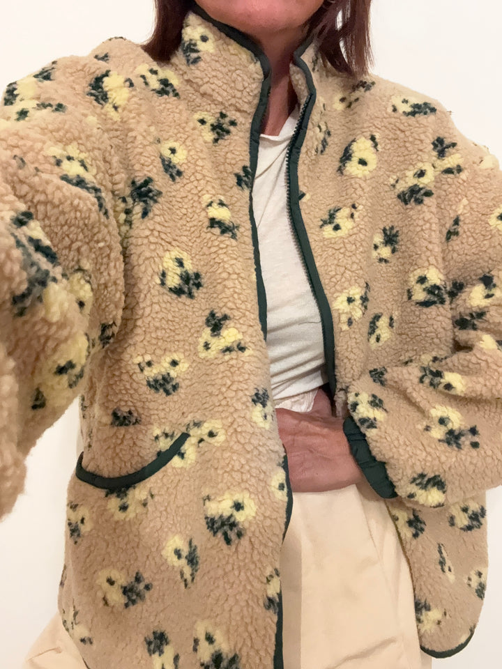 GIACCA TEDDY FIORELLINI BEIGE/GIALLO