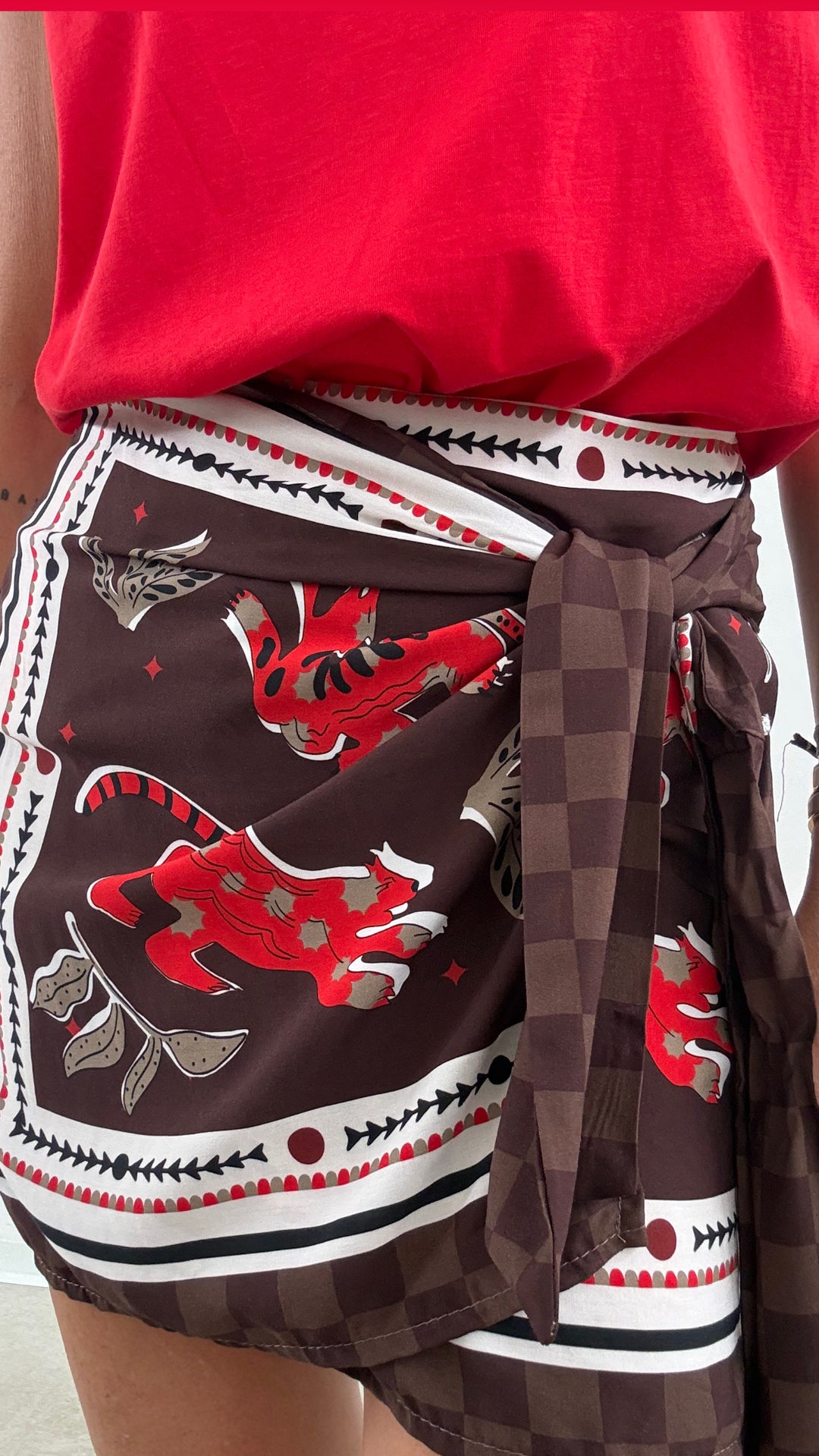 MINIGONNA PAREO JUNGLE ROSSO