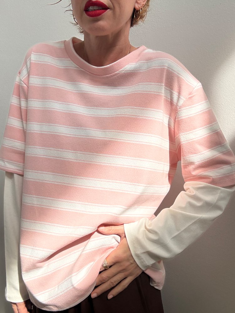 TSHIRT DOPPIA MANICA ROSA/BIANCO