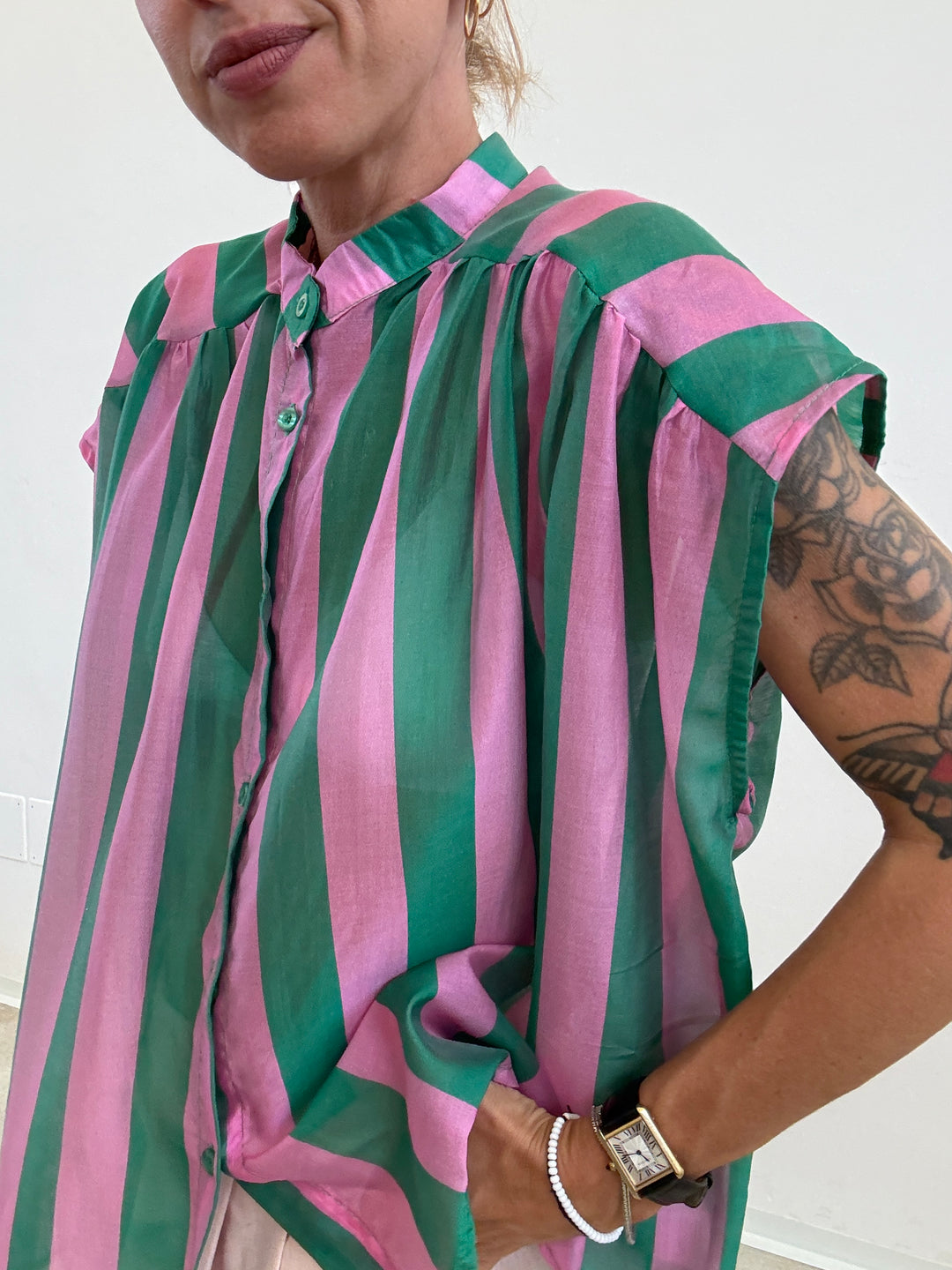 CAMICIA GIROMANICA RIGHE TIFFANY/CICLAMINO