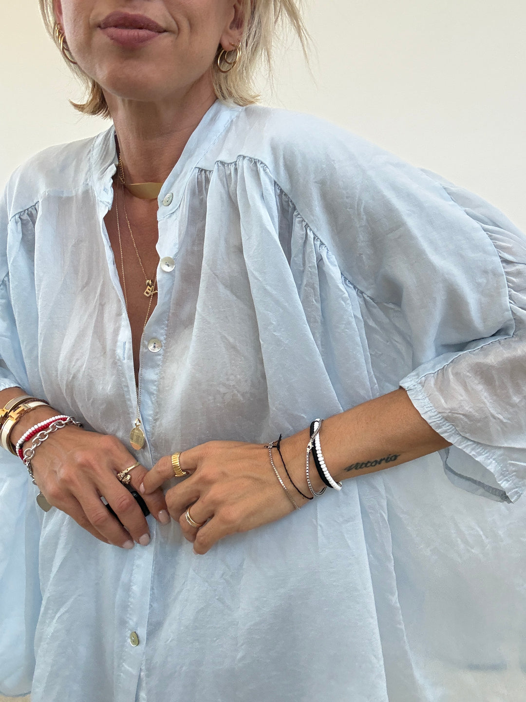 CAMICIA SCATOLA ORGANZA CELESTE